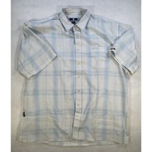 Vintage Southpole Shirt Mens 2XL XXL Blue White Plaid Button Up Short Sleeve Y2K